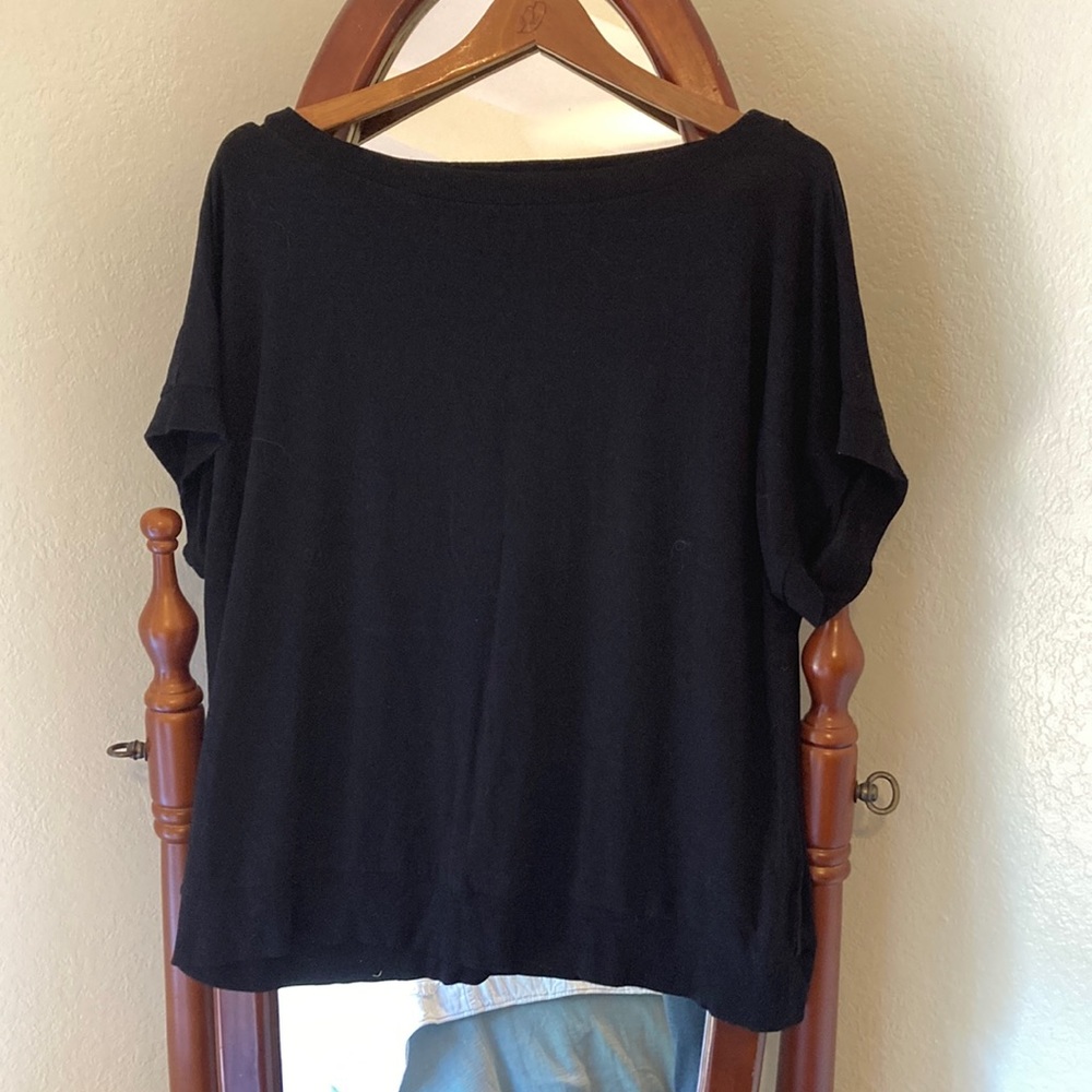 Eileen Fisher Short Sleeved Black Jersey Tunic Top Size Small